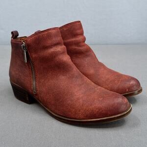 Lucky Brand Leather Basel Booties Womens 7.5 Brown Double Side Zip Western Boho